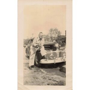 Vintage 1940s Photo Man Posing with Pontiac Silver Streak Sedan Eufaula, Alabama